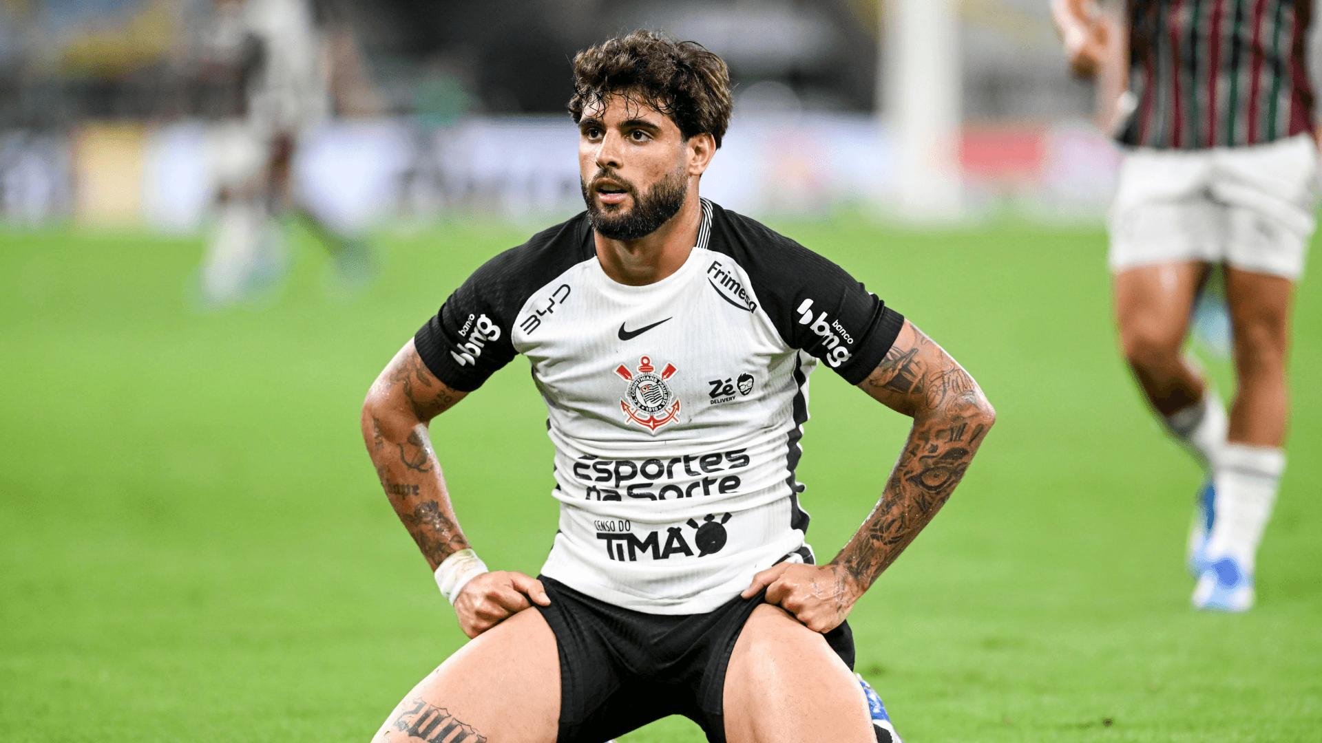 Yuri Alberto, do Corinthians, durante a partida entre Fluminense e Corinthians, válida pela 9ª rodada do Campeonato Brasileiro da Série A, no Estádio do Maracanã, durante uma partida noturna no Rio de Janeiro, Brasil.